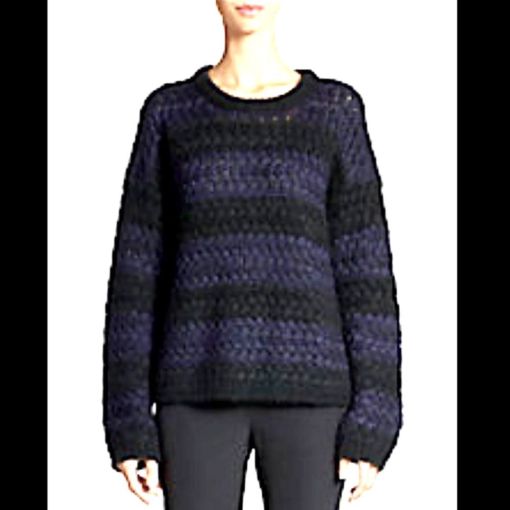 NWOT Lord & Taylor 424 Fifth Mohair Wool Blend Striped Crewneck Sweater Sz M